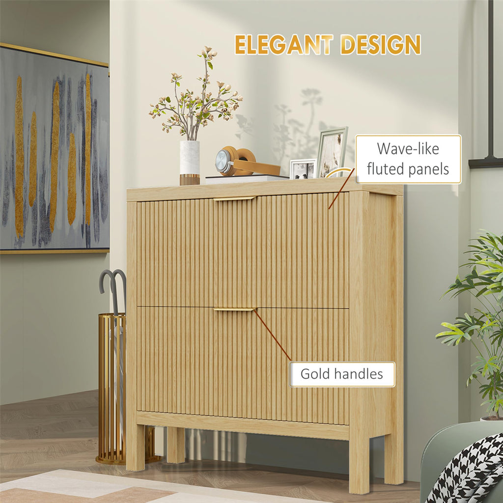 2-Tier Flip Drawer Shoe Cabinet, Hidden Narrow Shoe Rack Cabinet, Natural X2