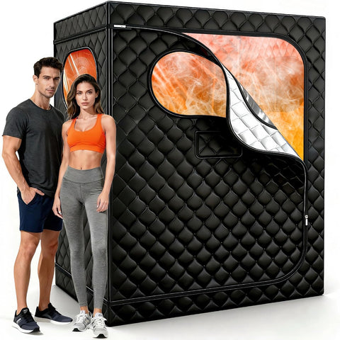 2 Person Sauna, Upgraded Portable Sauna for Home, Extra Large Personal Steam Sauna Box with 2 Steamer, 2 Folding Chair