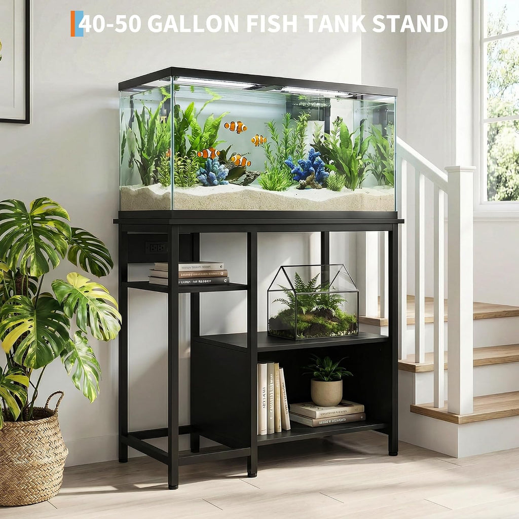 40-50 Gallon Aquarium Stand, Power Outlets, 4-Tier Open Storage
