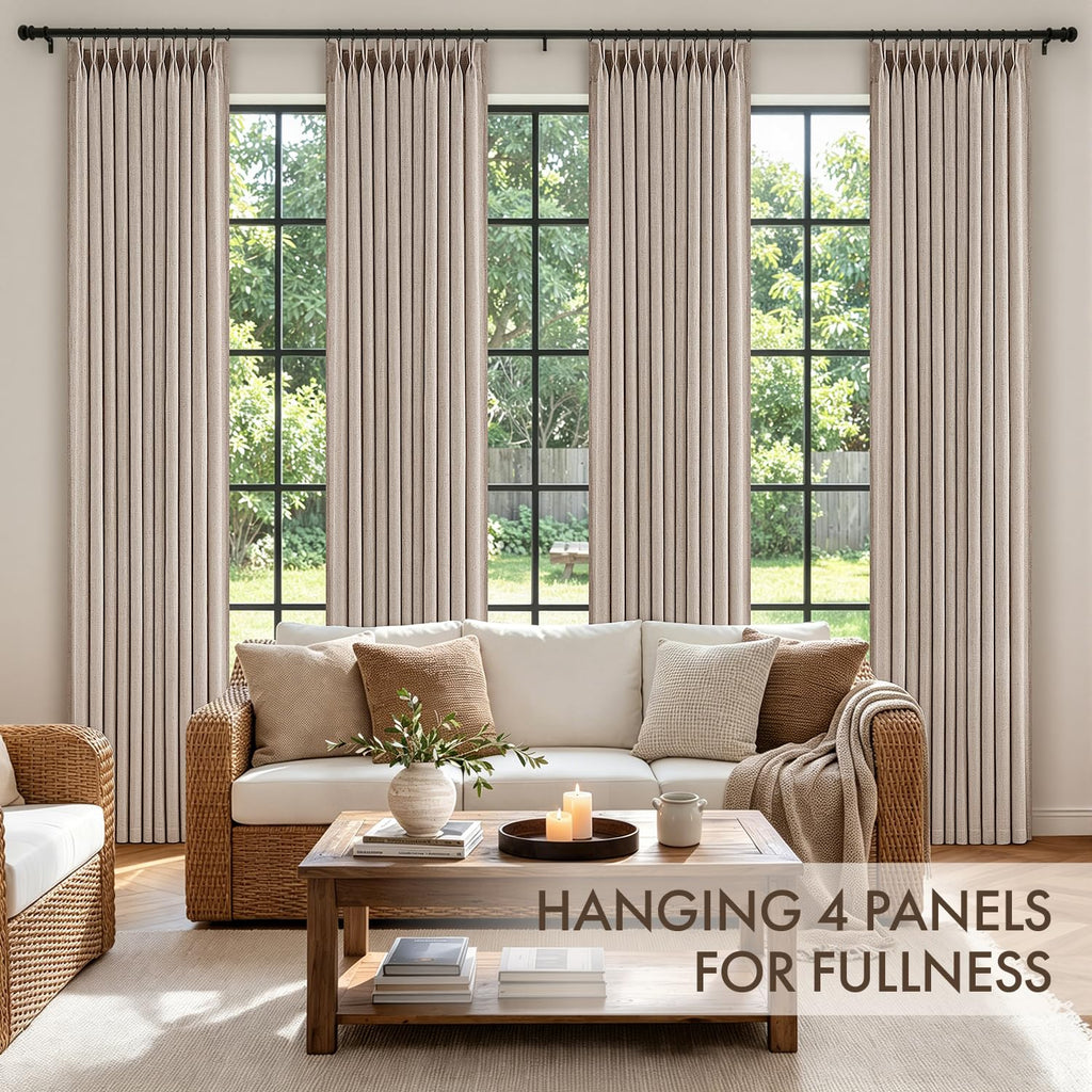 4 Panels Set Pinch Pleated Linen Curtains 96 Inches Long Taupe