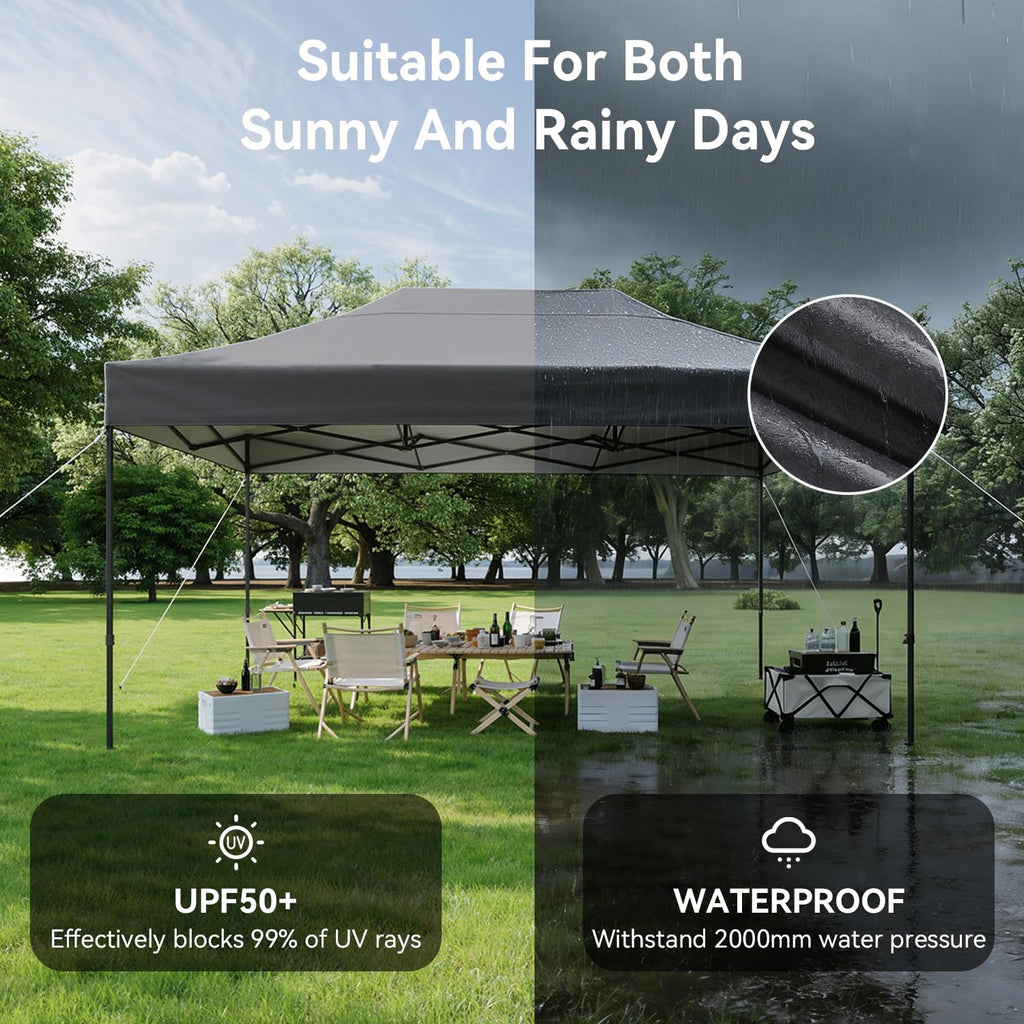 10x15 Pop Up Canopy, Outdoor Canopy Tent with Roller Bag, Gray