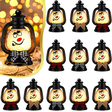 12 Pcs Christmas Snowman Lantern, Table Centerpieces, 4 Inch, Black