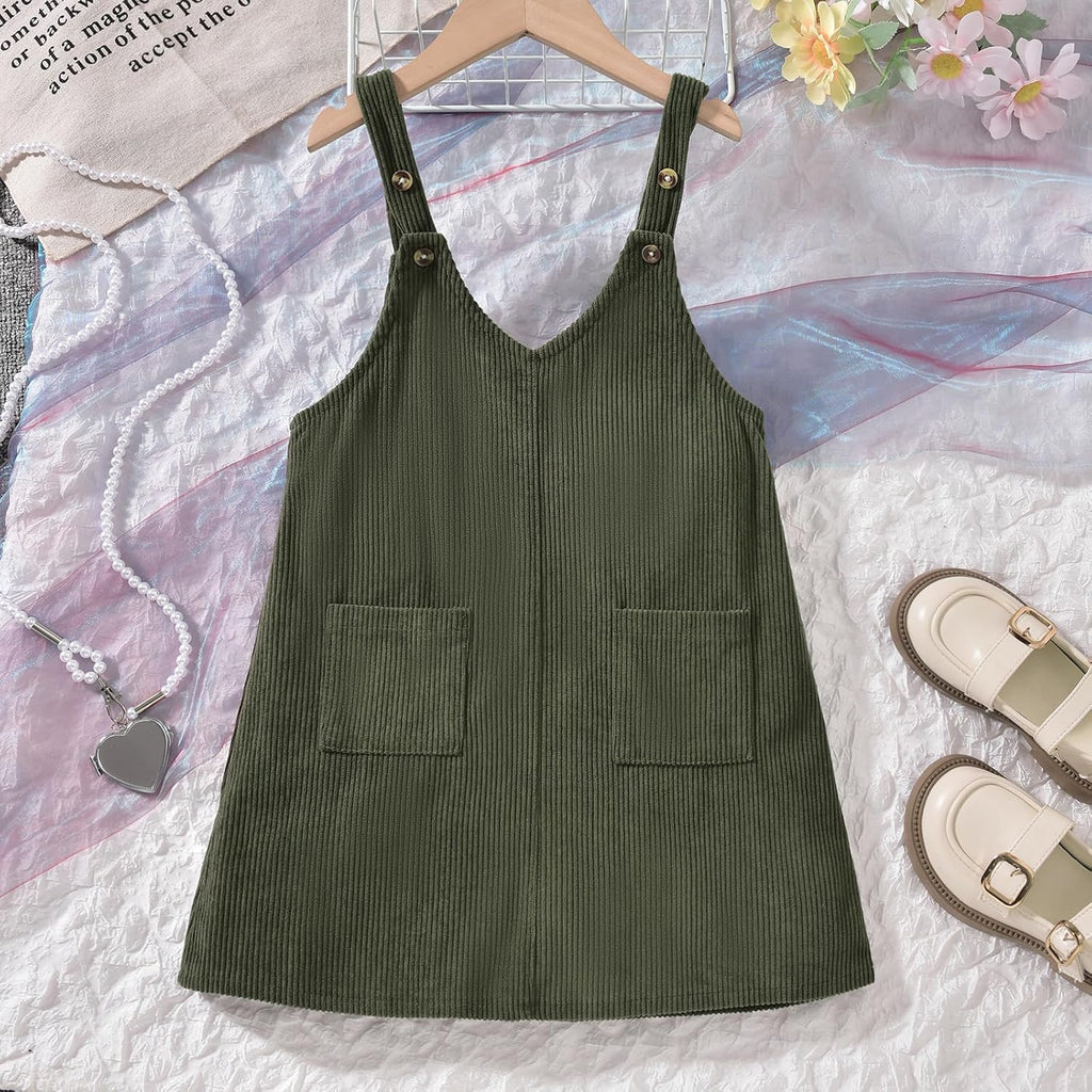Toddler Girl V Neck Corduroy Pinafore Overall Dress Set