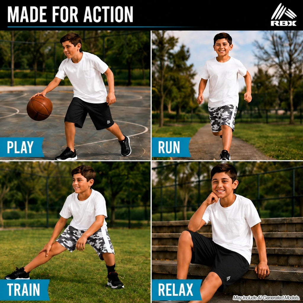 Boys 2 Pack Breathable Mesh Basketball Shorts with Pockets, Kids Gym