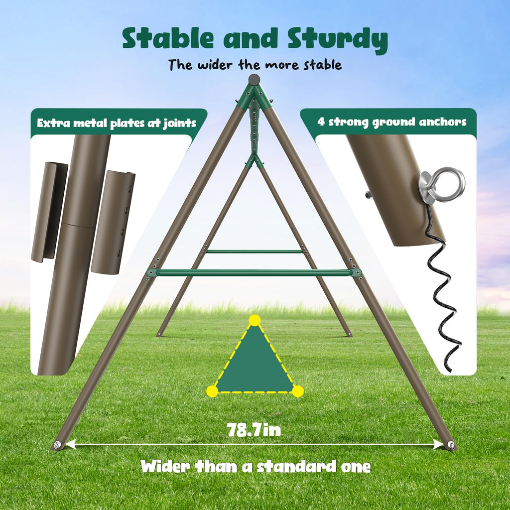 7.3ft Tall Swing Set for Backyard with 3 Swings (Brown & Green)