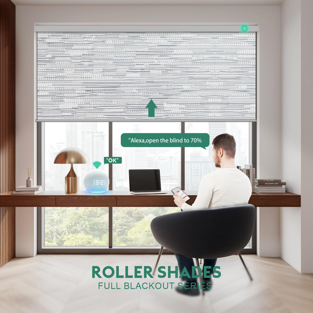 Motorized Blinds with Remote [100% Blackout & Silent Motor] Smart Blinds Compatible with Alexa Google HomeKit
