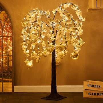 White Cherry Blossom Tree with Lights 4FT 180 LED Fairy Lights, Lighted Artificial Flower Tree for Spring Summer