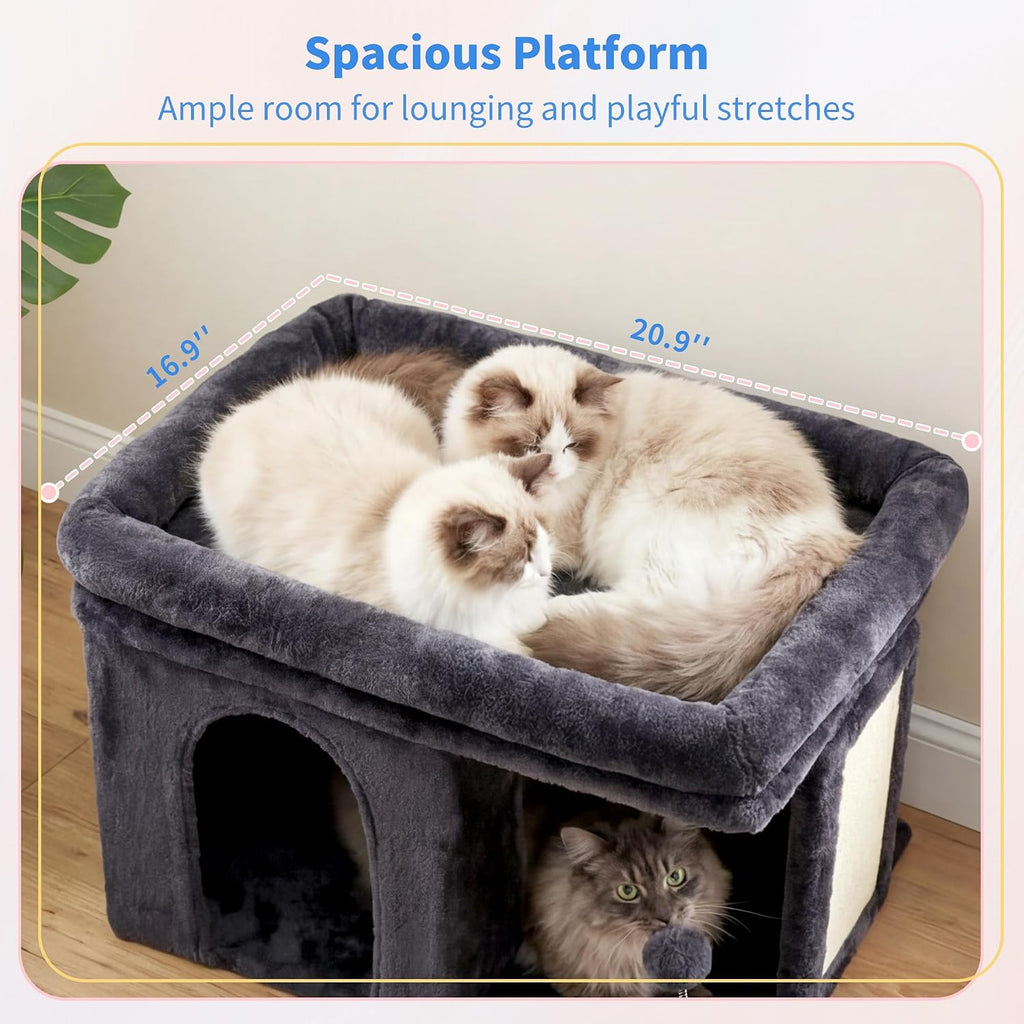 Cat Tree, 14" Cat Tower with Large Cat Bed & Condo