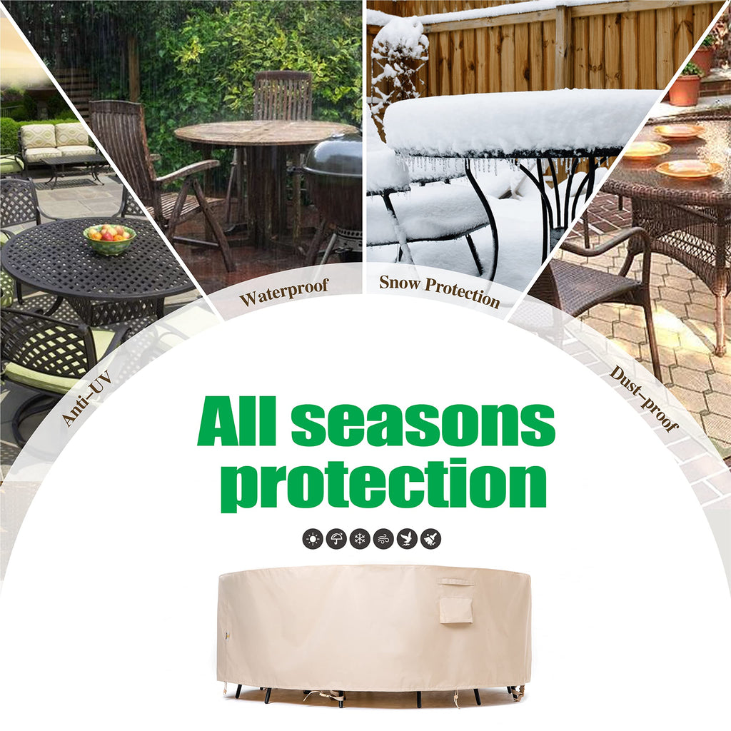 XL Round Patio Furniture Cover, Beige, 110"Dia x 27.5"H