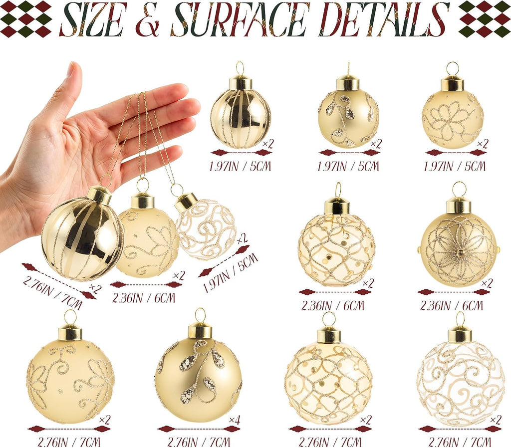 26Pcs Gold Glass Christmas Ball Ornaments, Luxury Tree Decor