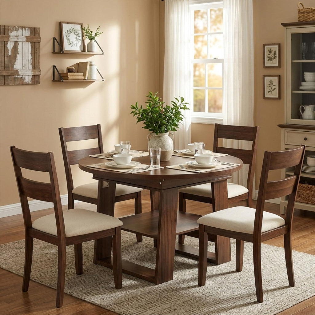 43.3"-59" Rustic Extendable Round Dining Table for 4-6, Walnut