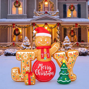 5.4 ft Wide Christmas Inflatable Joy Gingerbread Outdoor Decor