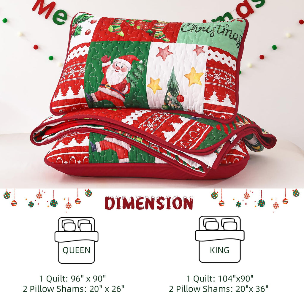 Christmas Quilt Set King Size, 3 Pieces Microfiber Bedspread