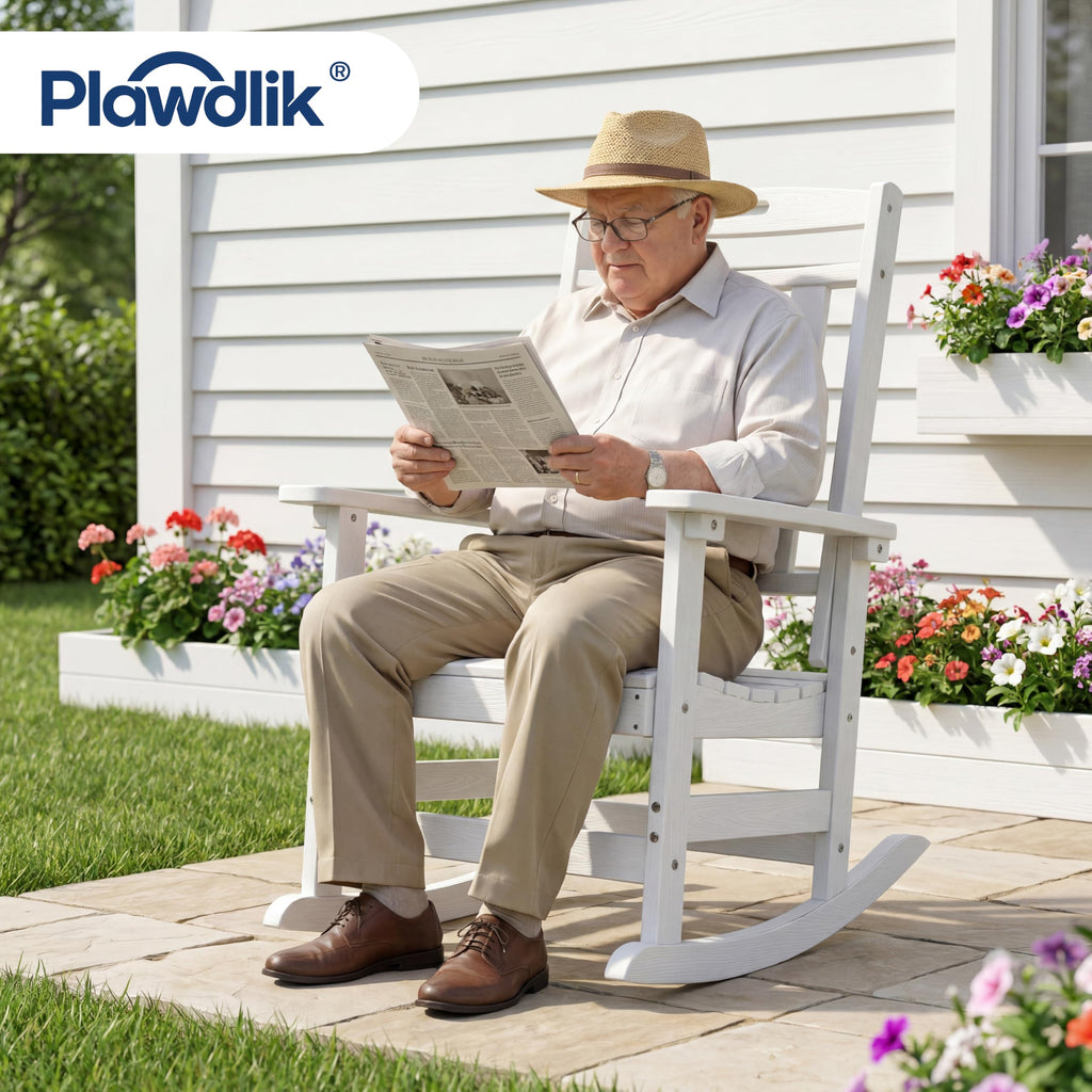 Outdoor Rocking Chair Set of 2, All-Weather Patio Rocker, White