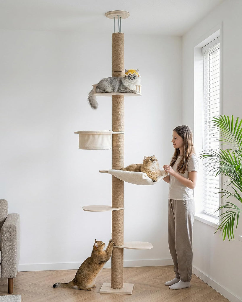9ft Floor to Ceiling Cat Tree for Large Cats, 5'' Deep Hammock