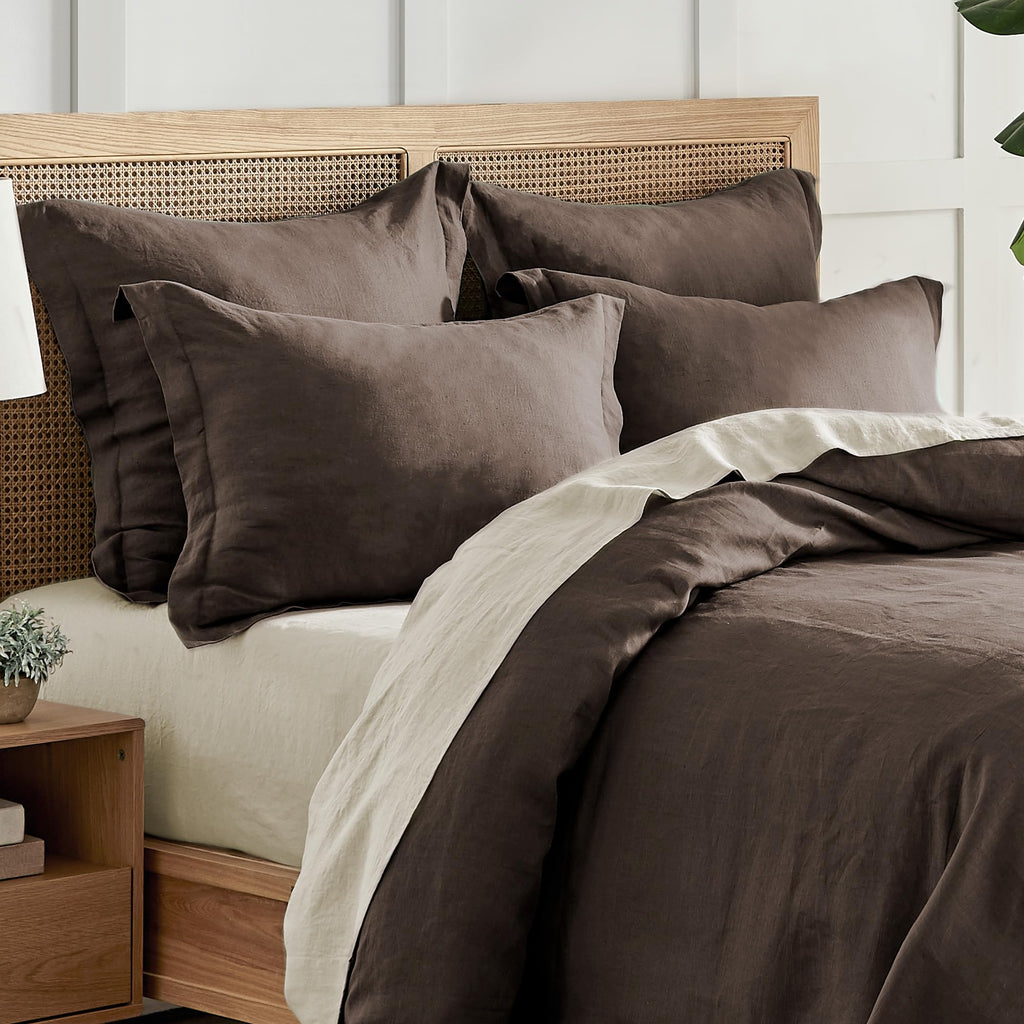 100% French Flax Linen - Duvet Cover - French Flax Washed Linen - Cocoa - Duvet Cover Size (106x94in.)