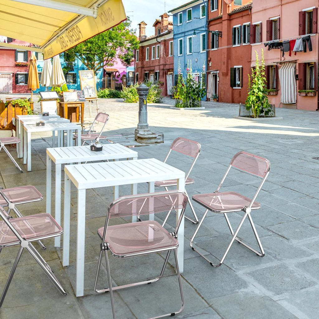 Acrylic Folding Chairs 4 Pack, Clear Chair Foldable and Stackable, Plastic Panel & Metal Chrome Frame, Weight