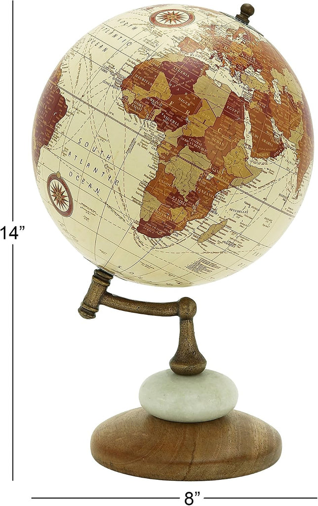 Contemporary Mango Wood Globe Globe, 8" x 8" x 14", Cream