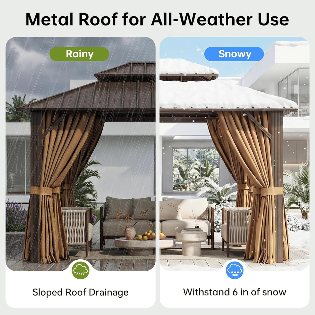 10x12FT Hardtop Gazebo, Metal Frame with Double Galvanized Steel Roof