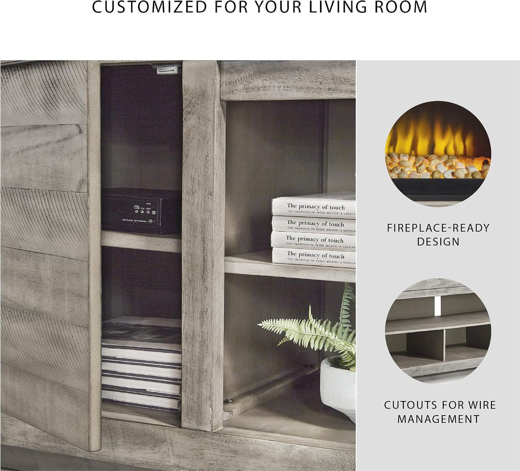 92" TV Stand with Electric Fireplace for TVs up to 105", Gray