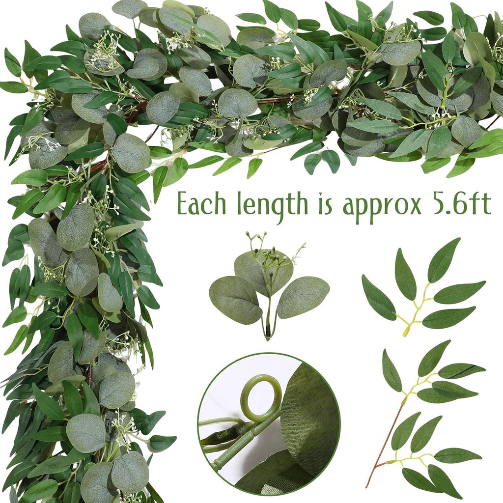 10 Sets Artificial Greenery Garlands Bulk Total 55.8 Feet Silver Dollar Eucalyptus Garland with Fake Willow Vines