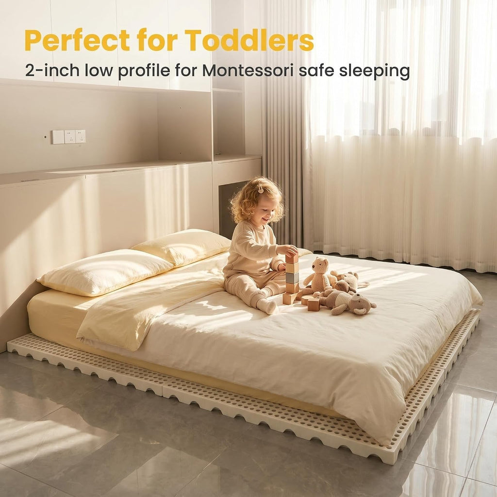 Foldable Floor Bed Frame, Japanese Tatami Mat Style Platform Bed Base, Bed Plate for Futon Frame Mattress, Floor