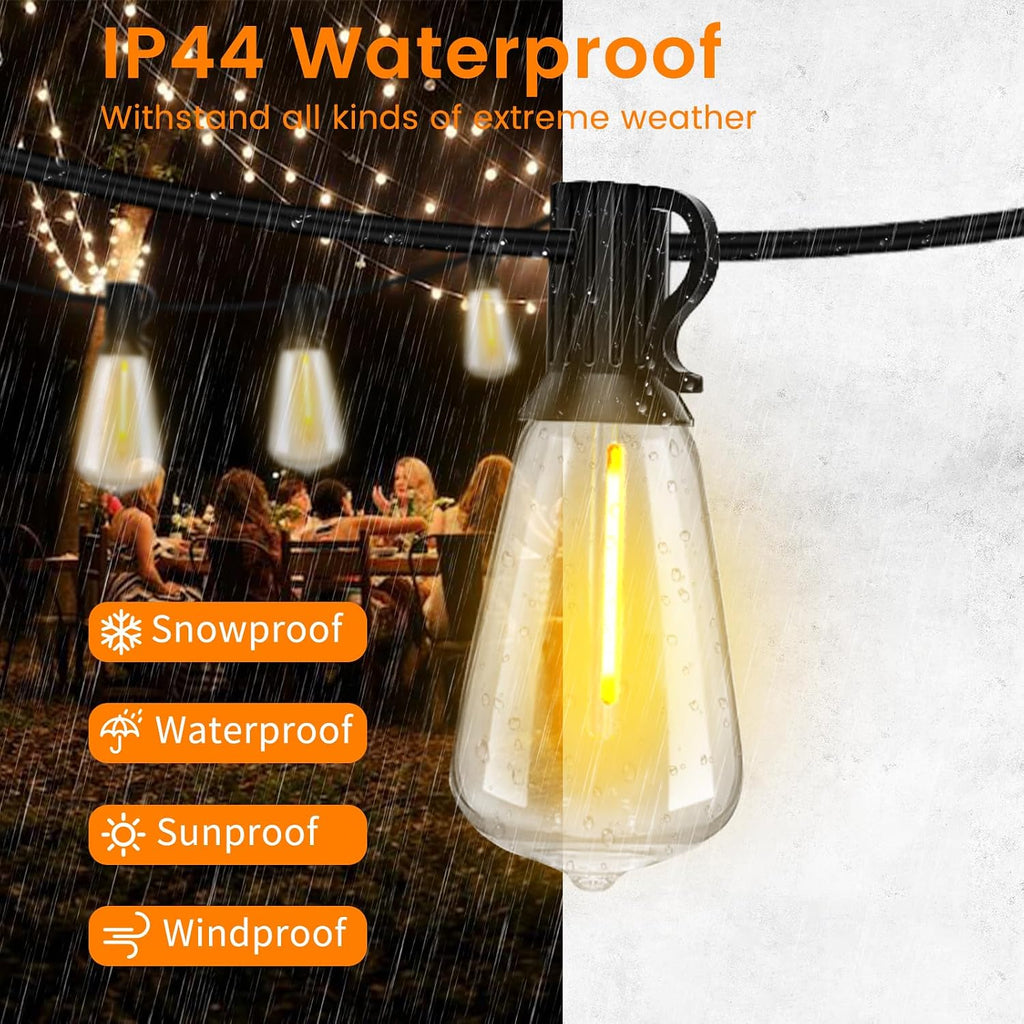 200FT ST38 Outdoor String Lights with 100 1W Plastic Shatterproof Bulbs