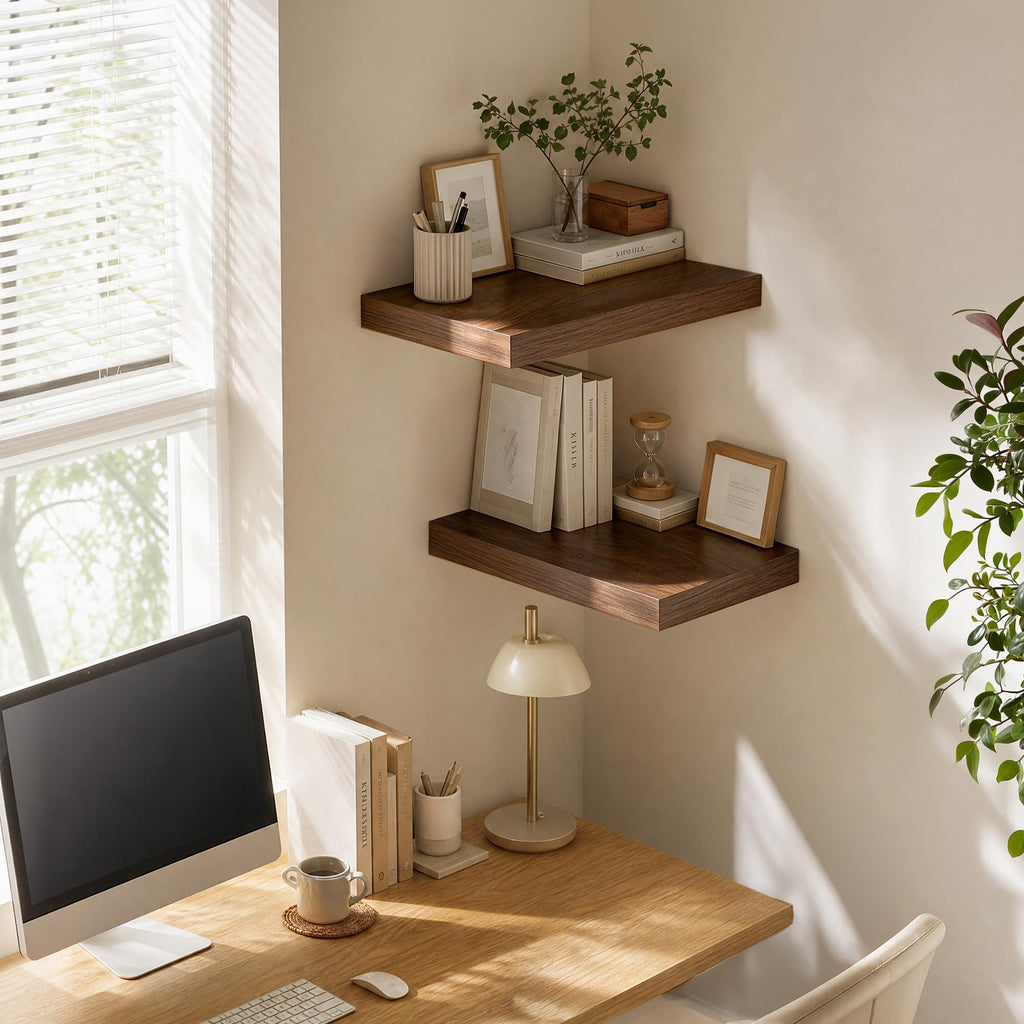 Floating Shelves for Wall 10 Inch Deep, 32 Inch Width Wall Mounted Storage and Display Set of 2 (Walnut)