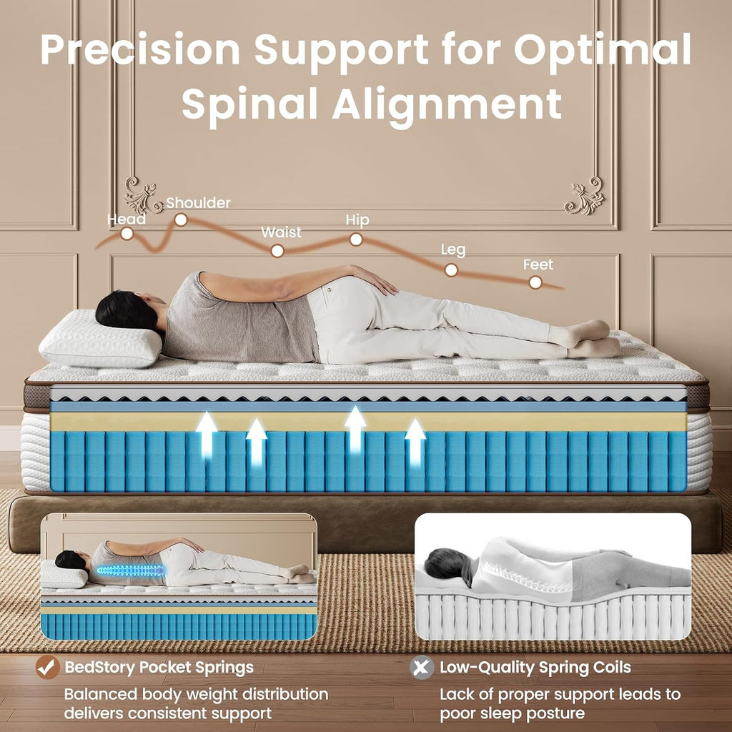 Full Mattress 14 Inch - Firm Hybrid Mattress Full with Orthopedic Spine Support & Motion Isolation - Individually