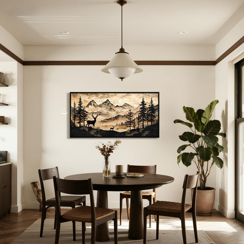 Framed Forest Wall Art, Deer Rustic Landscape Wall Decor 20"x40"