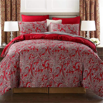 Farmhouse Bedding Paisley Duvet Cover Cal.King Size Set Bohemian Damask Medallion Egyptian Cotton Sateen