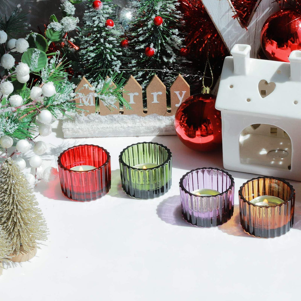 4 Colors Tealight Candle Holder Fall Decor, Set of 12 Glass Votives