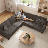 L Shaped Couch, Small Corner Sectional Sofa for Living Room, Comfy Chenille L Shape Sofa with 3 Throw Pillows