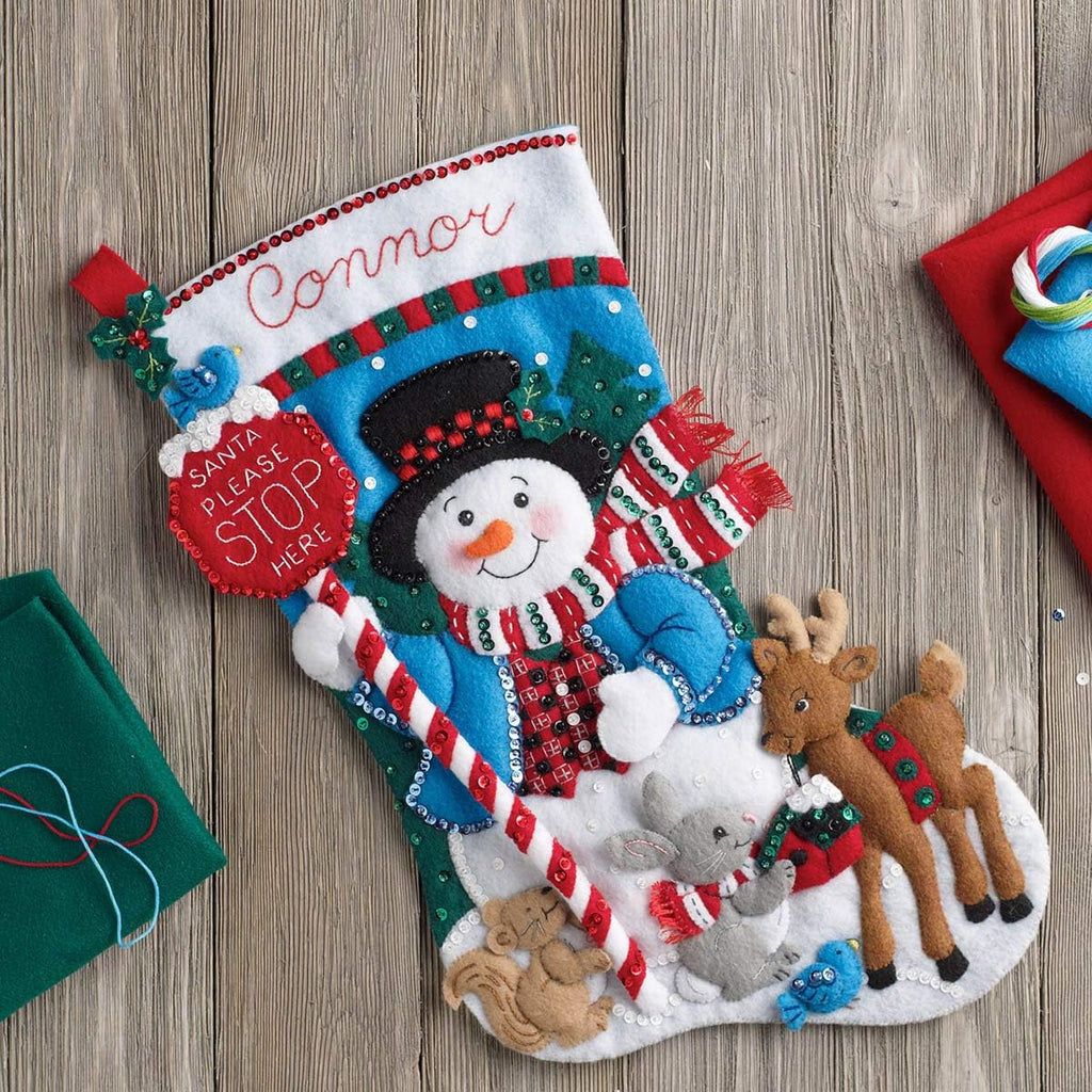 86707 Felt Applique Stocking Kit, 18", Santa Stop Here
