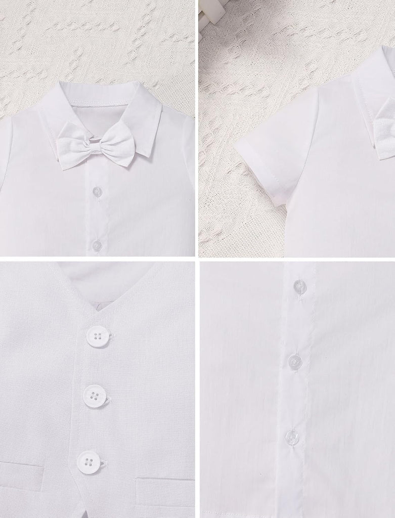 Toddler Baby Boys Formal Suit Set with Dress Shirt + Bowtie + Vest + Pants Piece Gentleman Wedding Tuxedo Outfits