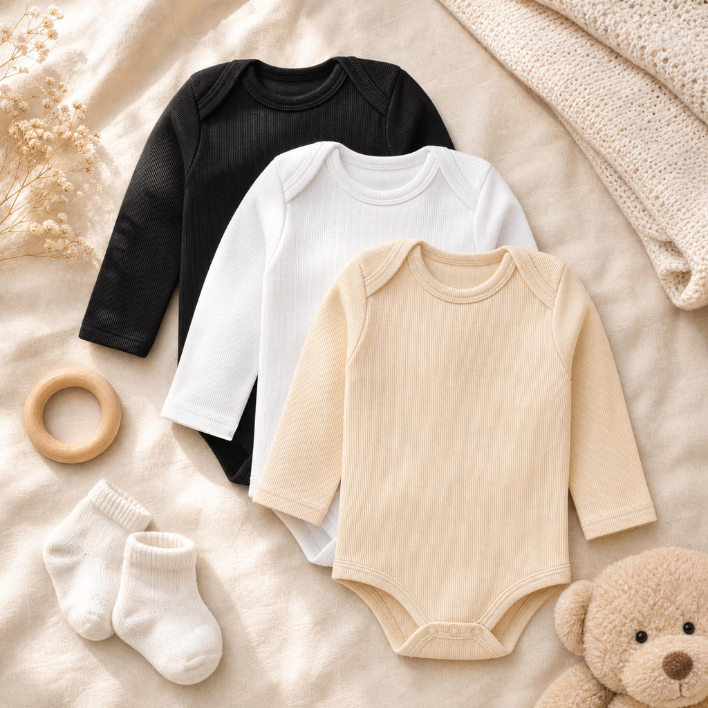 Baby Bodysuits Pack Long Sleeve Ribbed Cotton Boy Daily Layer