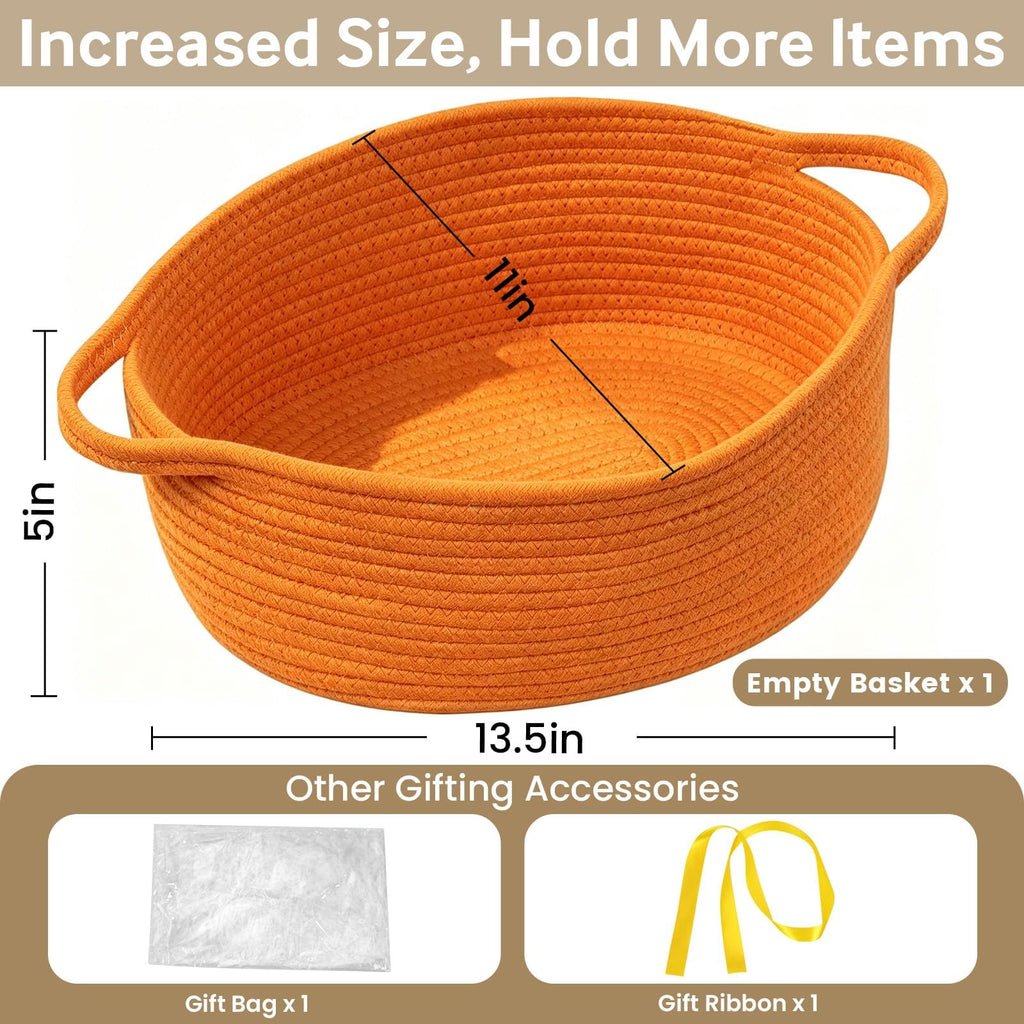 Medium Woven Rope Basket, Gift Empty Basket with Bag & Ribbon
