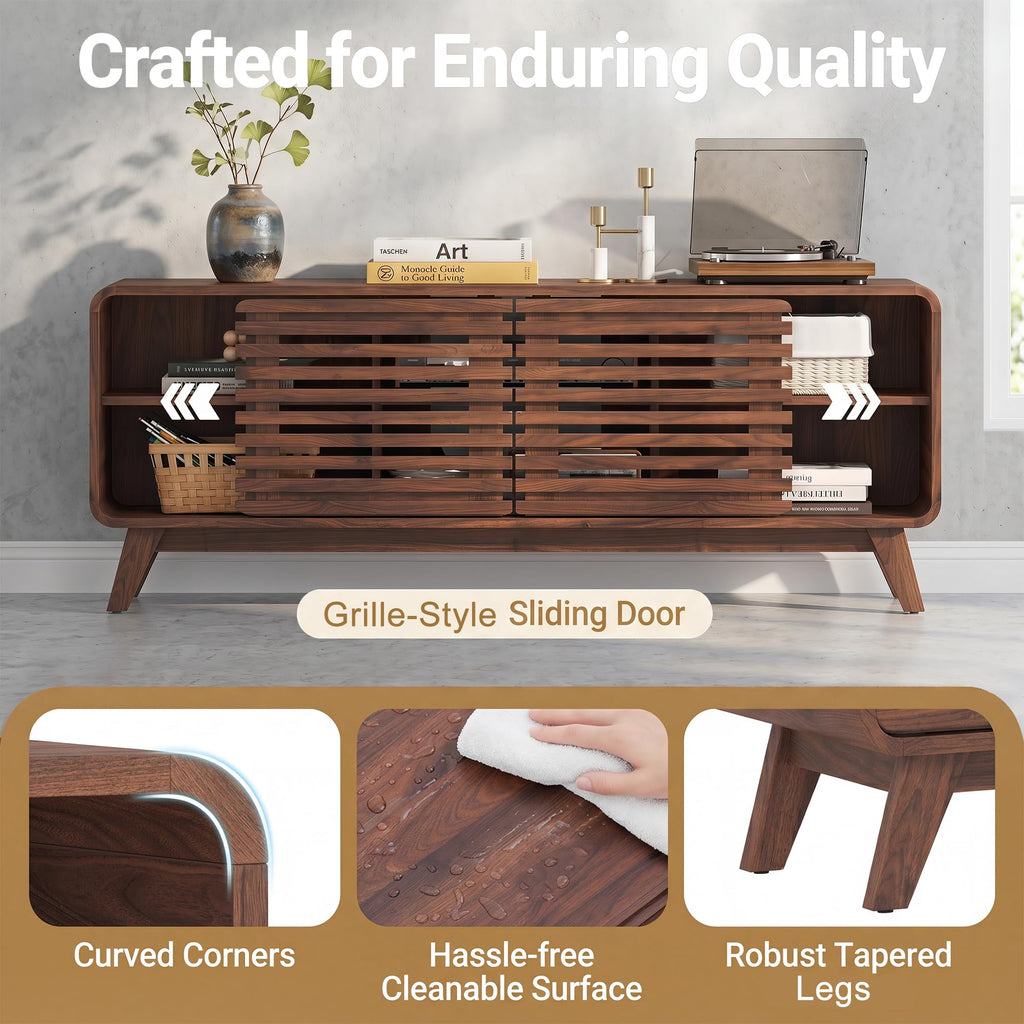 Mid Century Modern TV Stand for 65 inch TV with Grille Doors