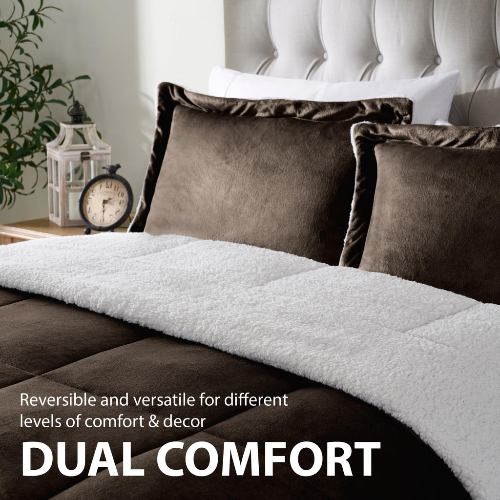 Comforter Set, Reversible Micromink Sherpa, Chocolate