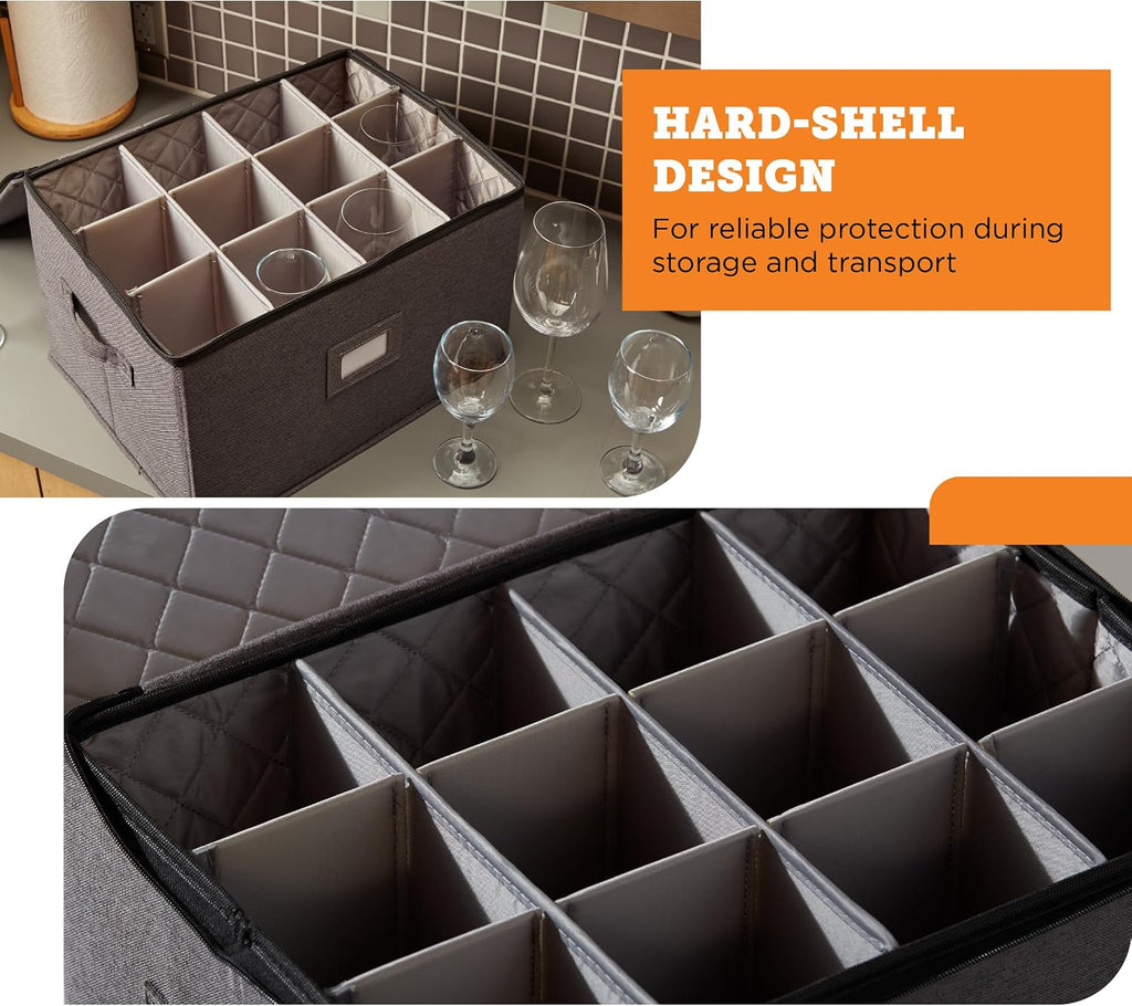 Wine Glass Storage Containers, Hard Shell Organizer for Stemware and Glassware Sets, Stackable Wine Glass Storage Box