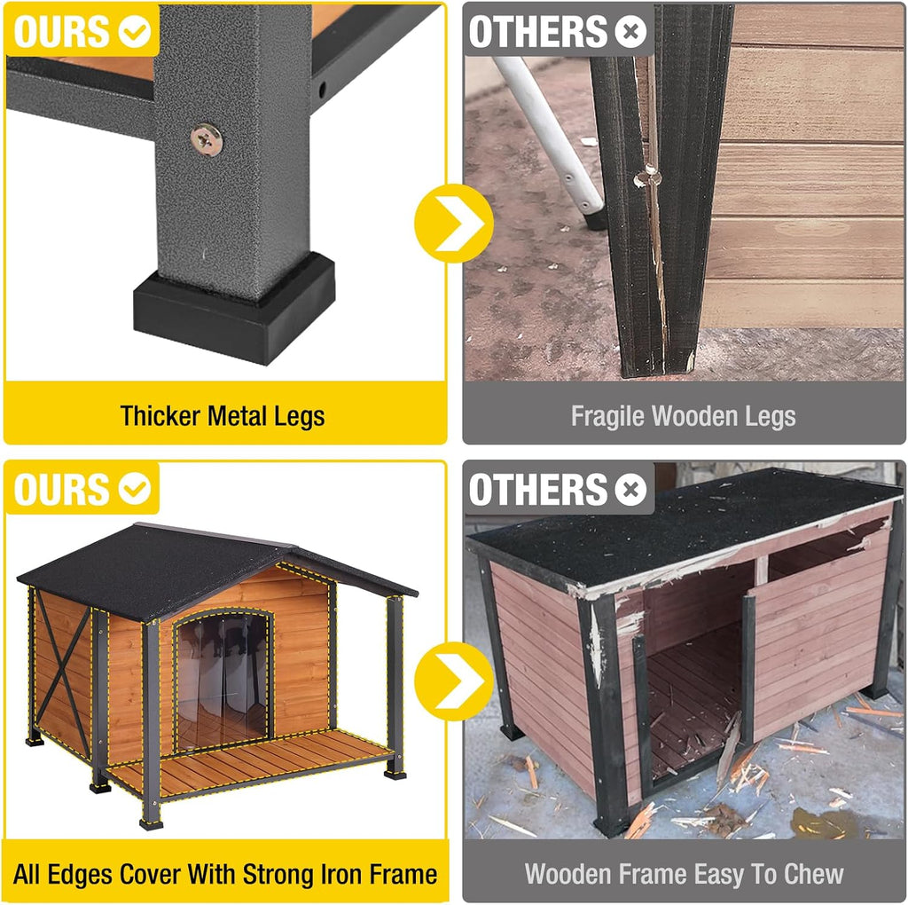 Outdoor Dog House with Chewproof Strong Metal Frame Outside Dog Kennel Weatherproof for Medium to Large Dogs, (41.5"