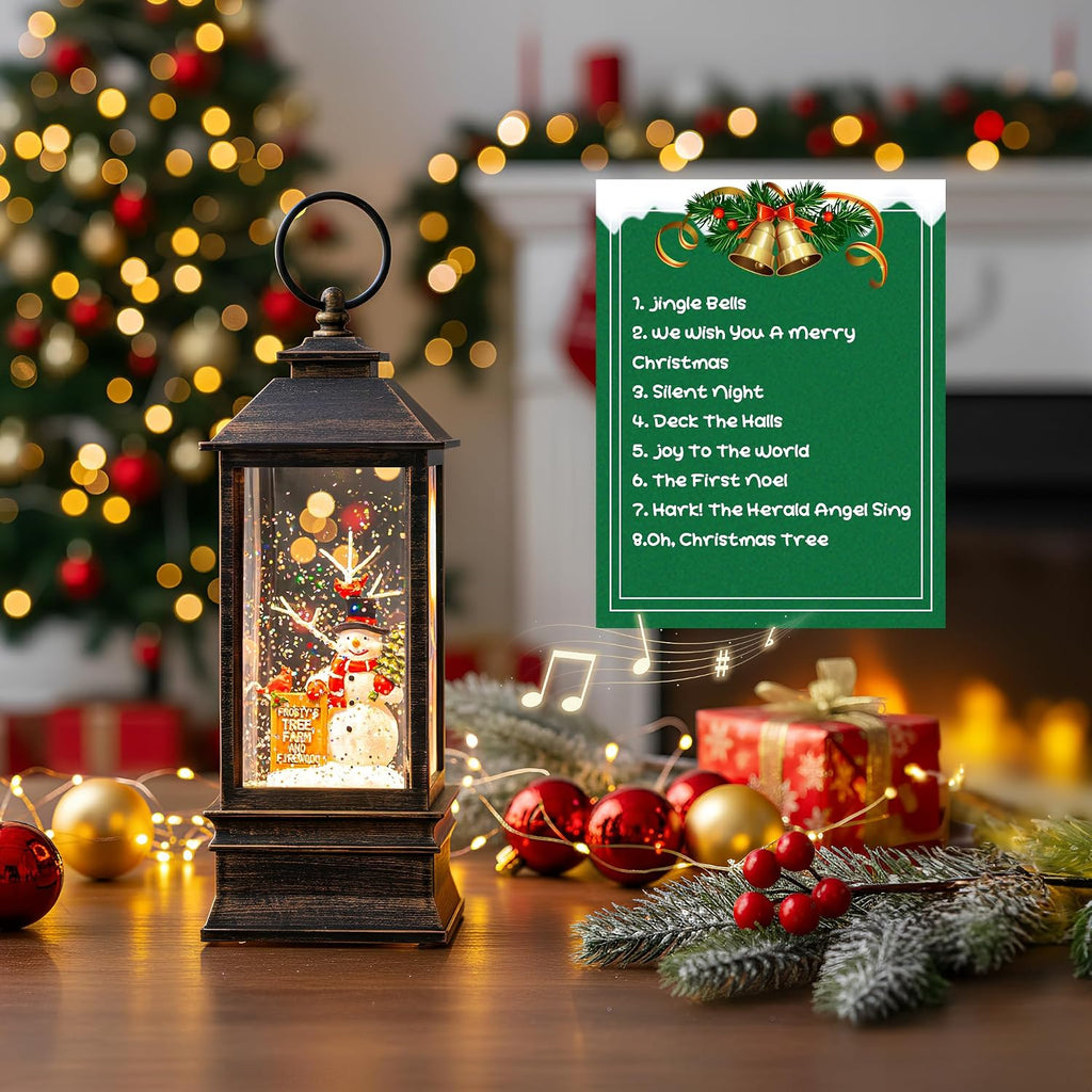 10'' Frosty's Tree Farm Snowman Musical Lighted Snow Globe Water Lantern with Swirling Glitter Decoration