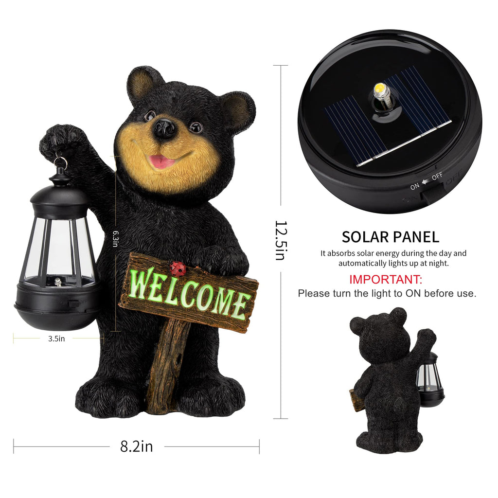 Garden Bear Statue with Solar LED Lantern, Luminous Welcome Sign, Gifts for Christmas Yard Art, Whimsical Figurine