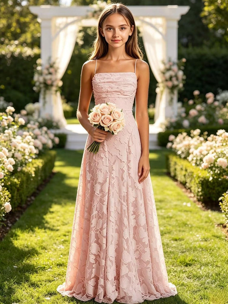 Floral Lace Junior Bridesmaid Dress Square Neck Flower Girl Dress