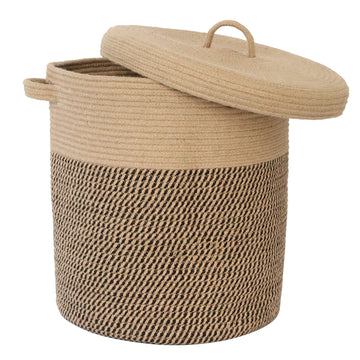Extra Large Storage Basket with Lid 60L, 16"Wx18"H Woven Laundry Hamper Basket with Handle, Jute Rope Wicker Basket