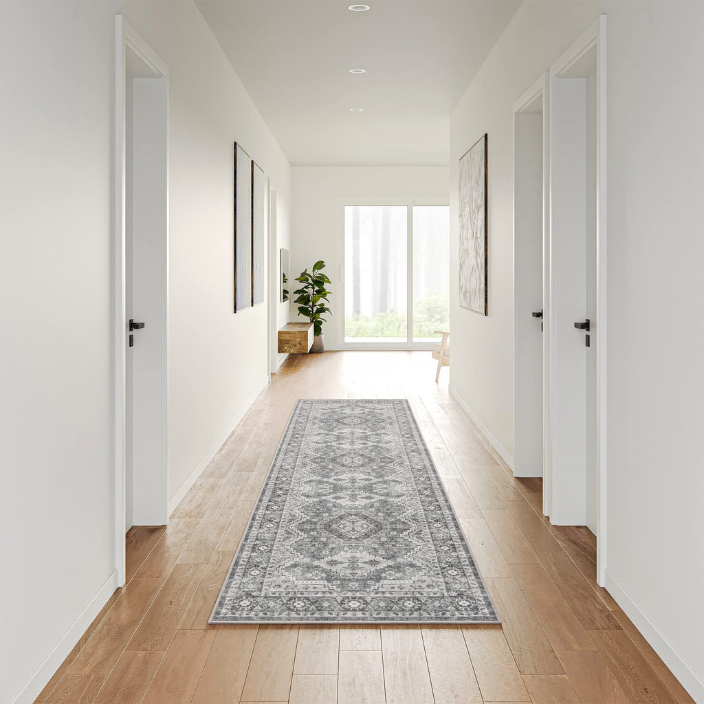 2'6"x8 Runner Rug Non Slip, Washable Rug Runners s Grey