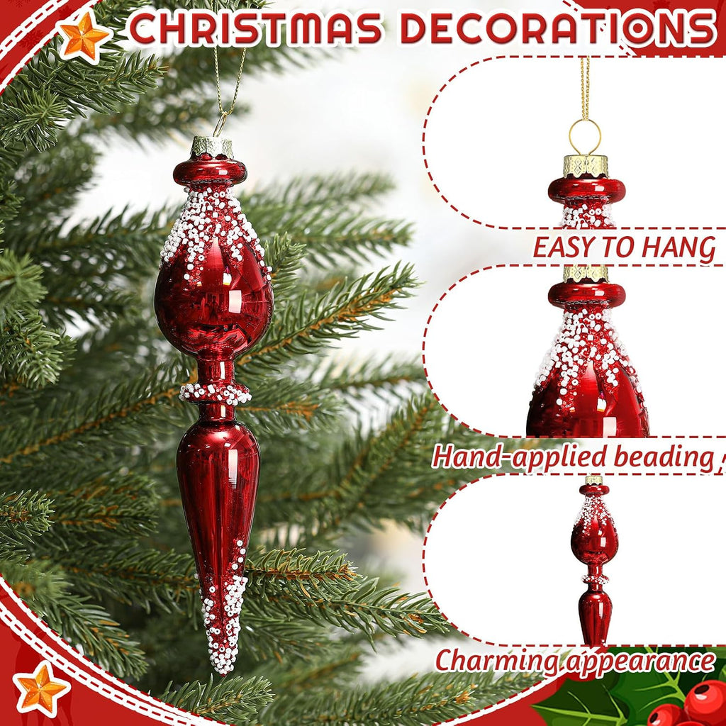 6 Pcs Large Mercury Glass Finial Christmas Ornament Nordic Frost Vintage Red Glass Ball Ornaments Christmas Tree Drop
