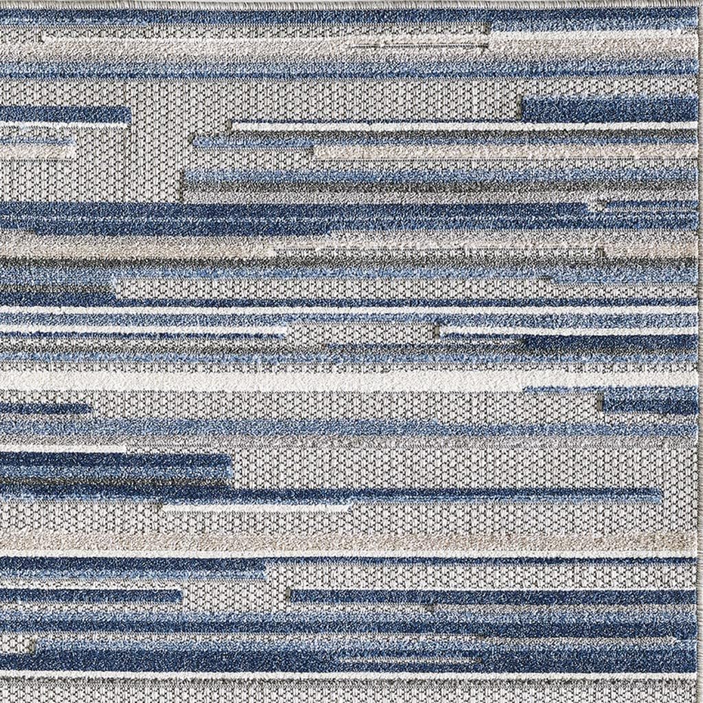 2' x 4' Blue Abstract Striped Indoor Outdoor Area Rug