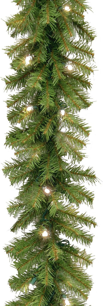 Tree Company 9ft Pre-Lit Norwood Fir Artificial Christmas Garland | 50 Warm White LED Lights, 240 Tips, Christmas