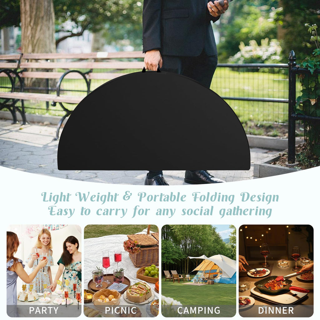 5 FT Round Folding Tables Black Foldable Table, Fold-in-Half with Carrying Handle Portable Plastic Table for Party